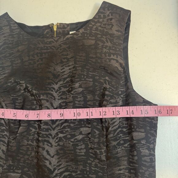 Michael Kors Size 6 Black Brown Animal Print Shiny Sleeveless Shift Dress Lined - Picture 10 of 14